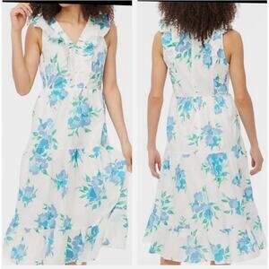 J.Crew Factory Blue Floral Tiered Midi Dress Sleeveless Summer Fit Flare Midi  S